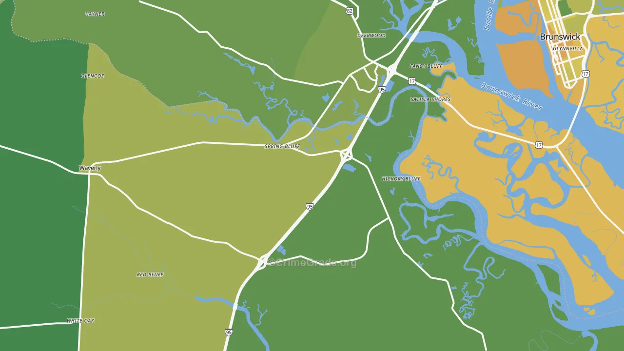Waverly, GA Map of Vehicle Theft Rates