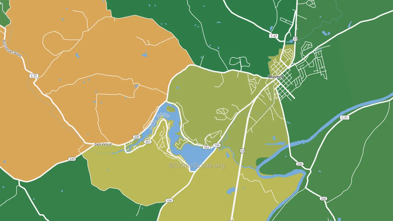 Waverly Gables, OH Map of Vehicle Theft Rates