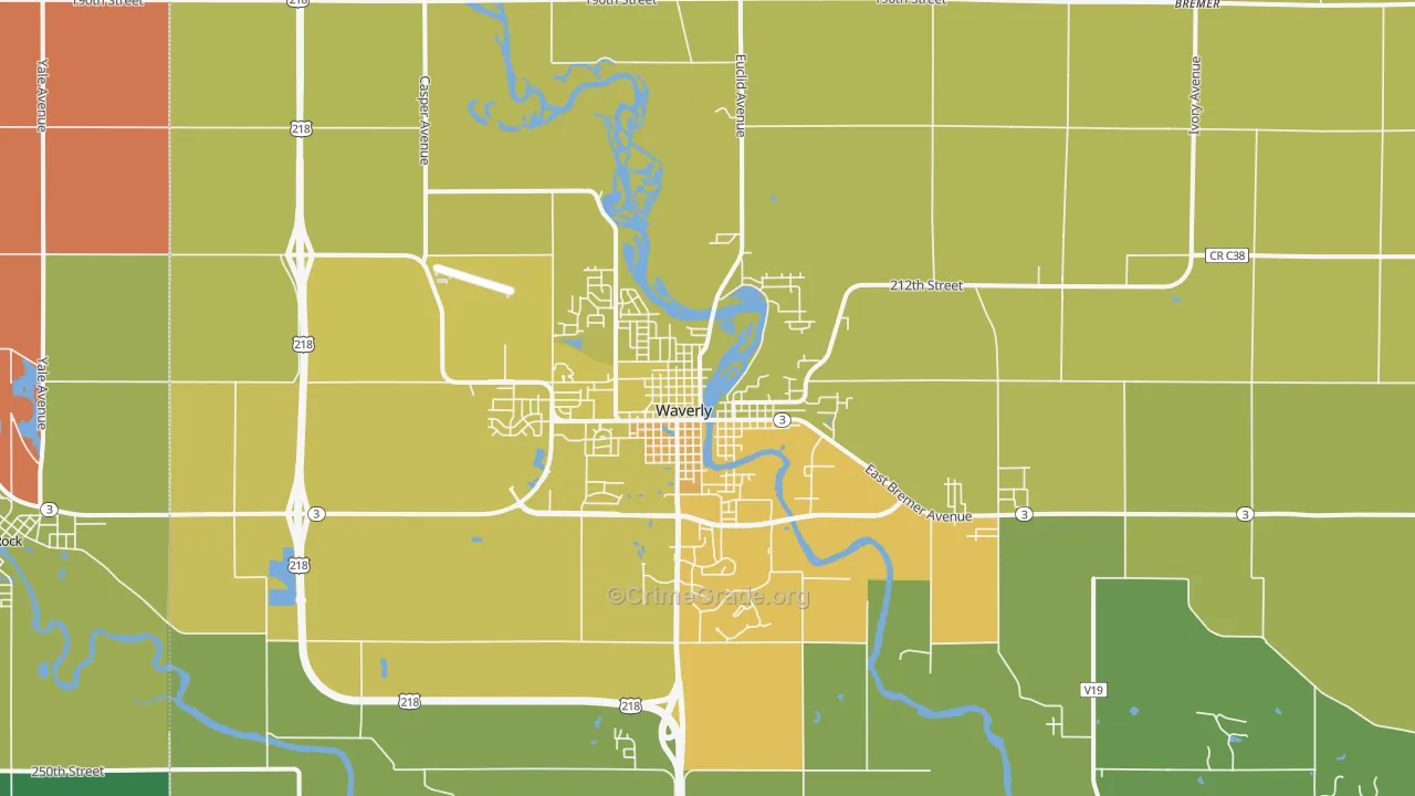 Waverly, IA Map of Vehicle Theft Rates