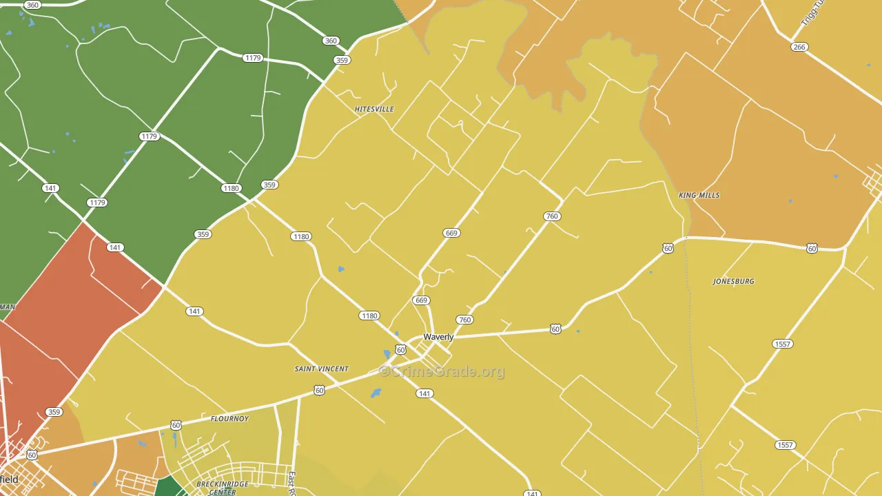 Waverly, KY Map of Vehicle Theft Rates