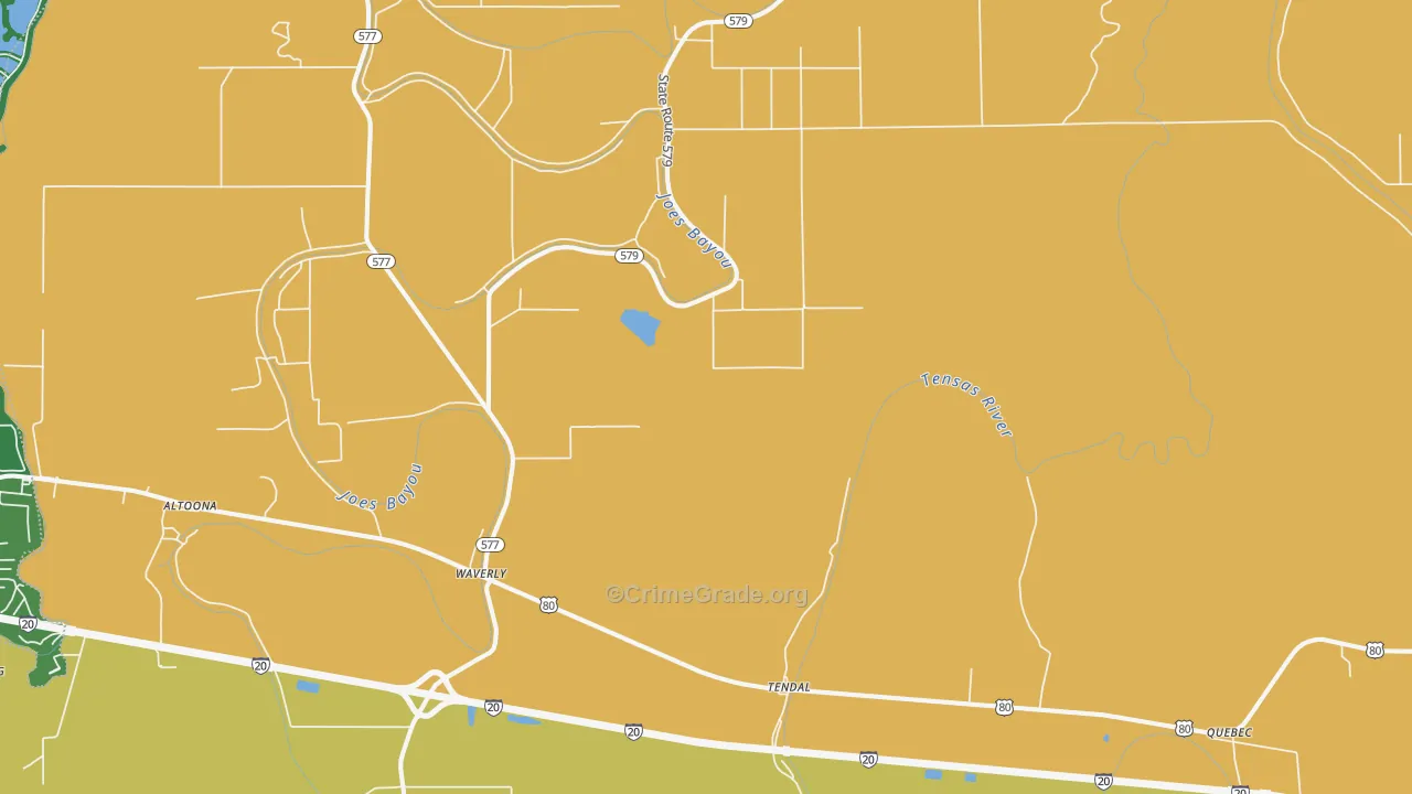 Waverly, LA Map of Vehicle Theft Rates