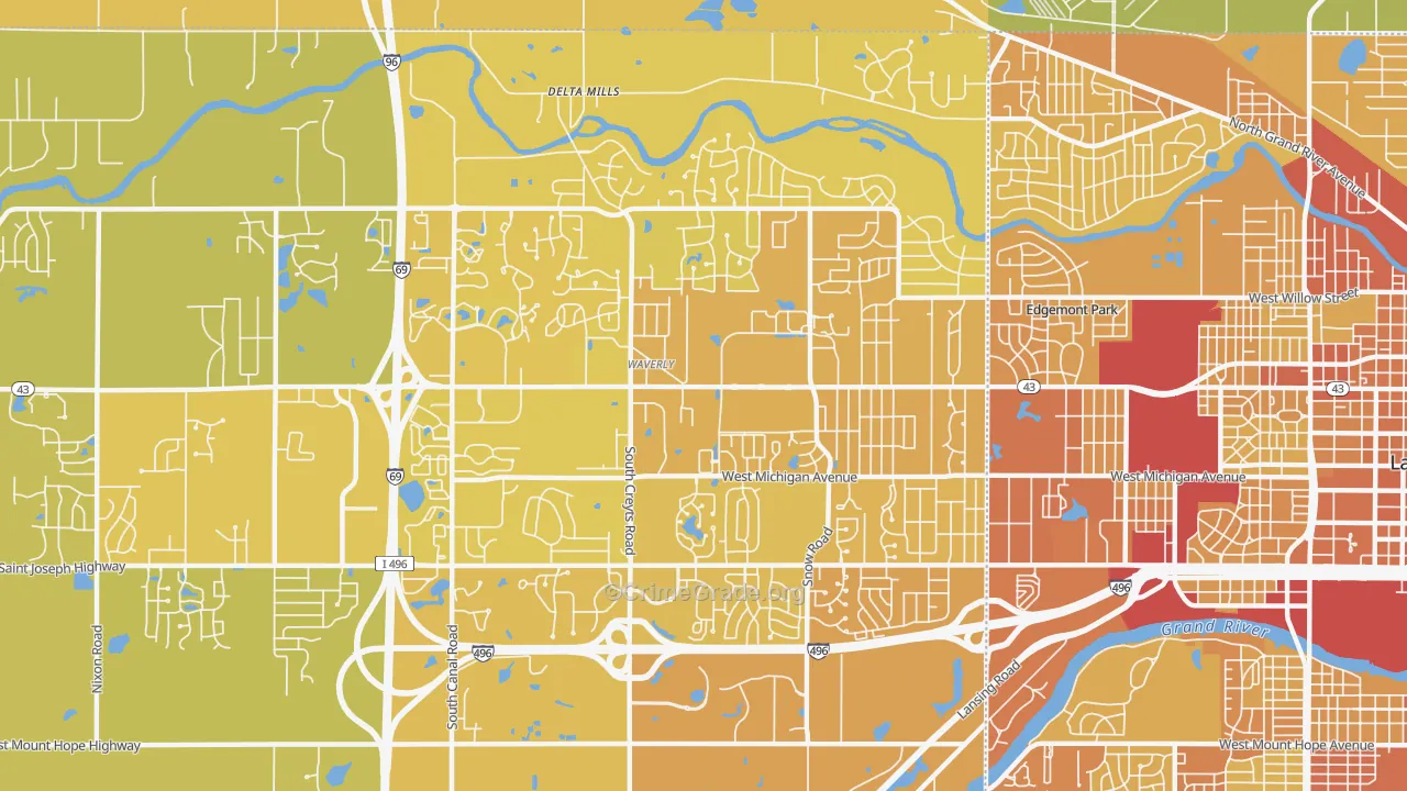Waverly, MI Map of Vehicle Theft Rates