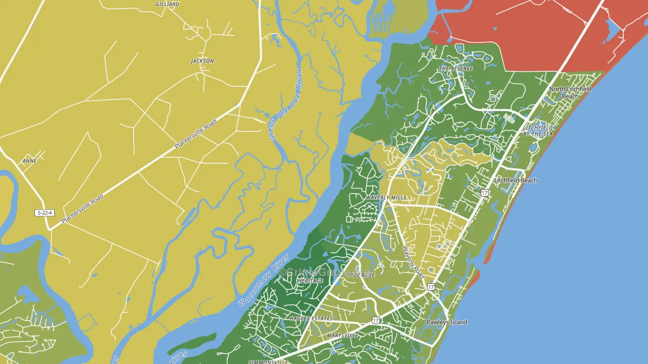 Waverly Mills, SC Map of Vehicle Theft Rates