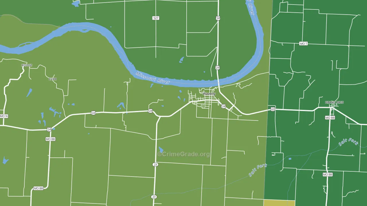 Waverly, MO Map of Vehicle Theft Rates