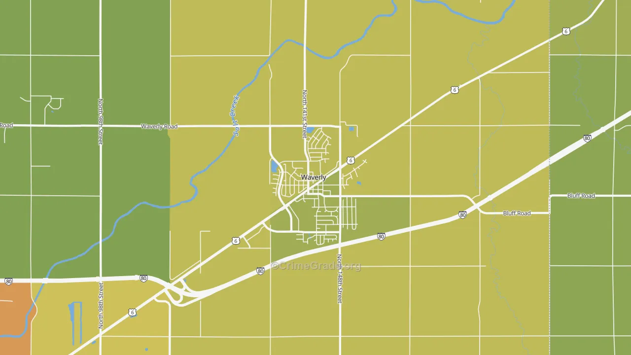 Waverly, NE Map of Vehicle Theft Rates