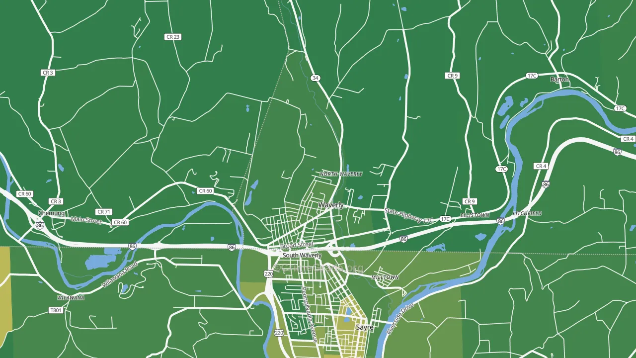 Waverly, NY Map of Vehicle Theft Rates
