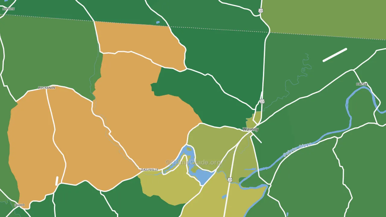 Waverly, OH Map of Vehicle Theft Rates