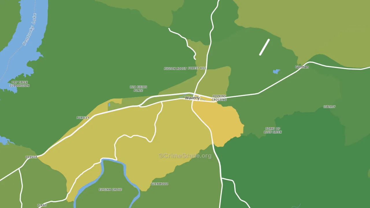 Waverly, TN Map of Vehicle Theft Rates