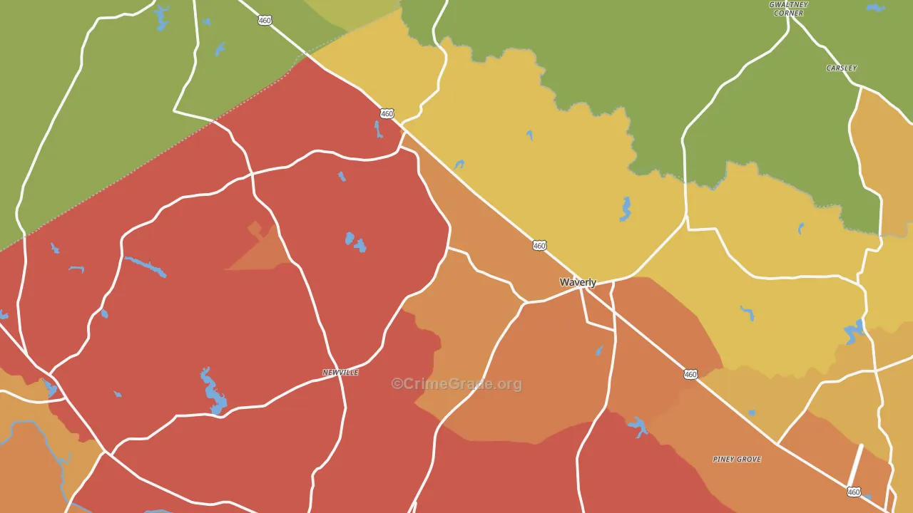 Waverly, VA Map of Vehicle Theft Rates