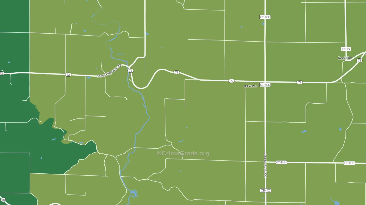 Waverly, WI Map of Vehicle Theft Rates