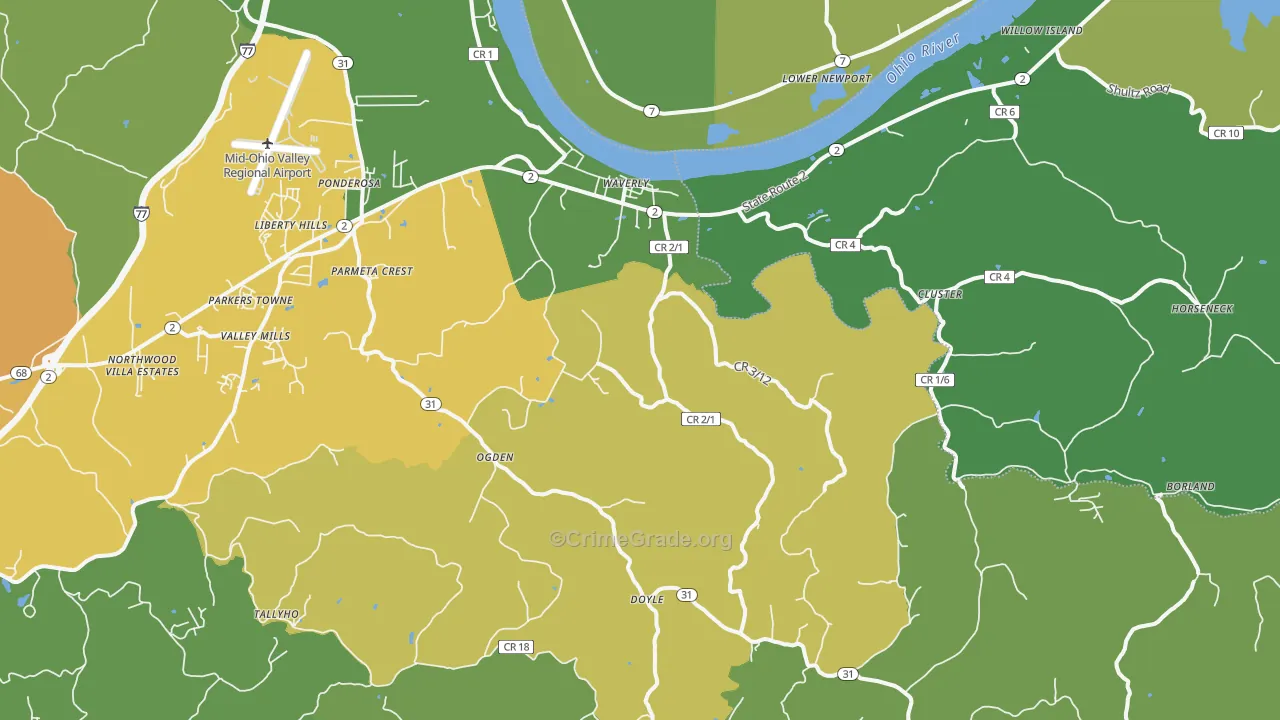Waverly, WV Map of Vehicle Theft Rates