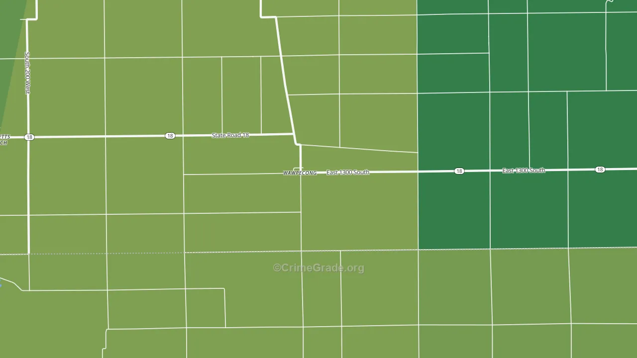 Wawpecong, IN Map of Vehicle Theft Rates
