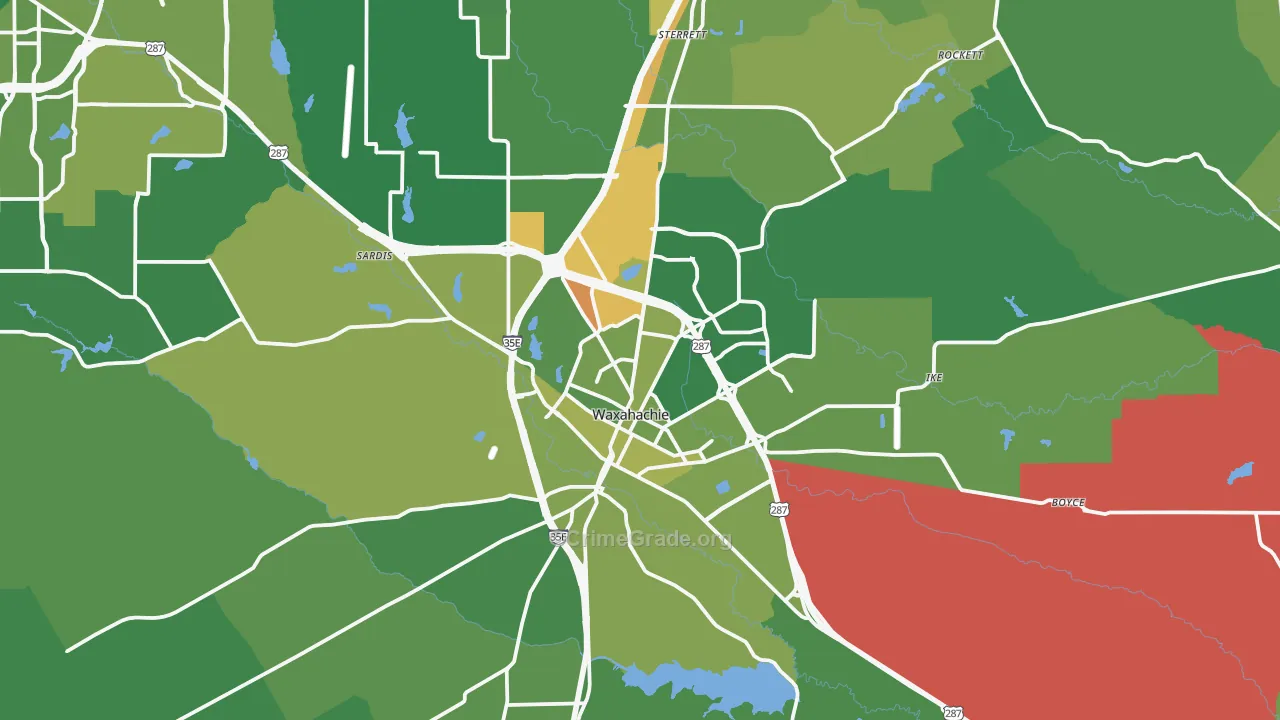 Waxahachie, TX Map of Vehicle Theft Rates