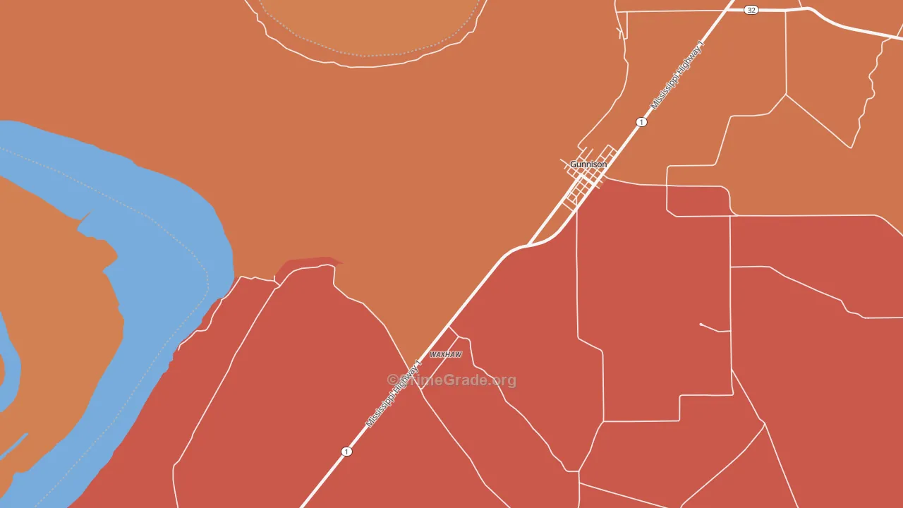 Waxhaw, MS Map of Vehicle Theft Rates