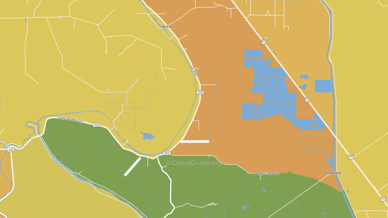 Waxia, LA Map of Vehicle Theft Rates