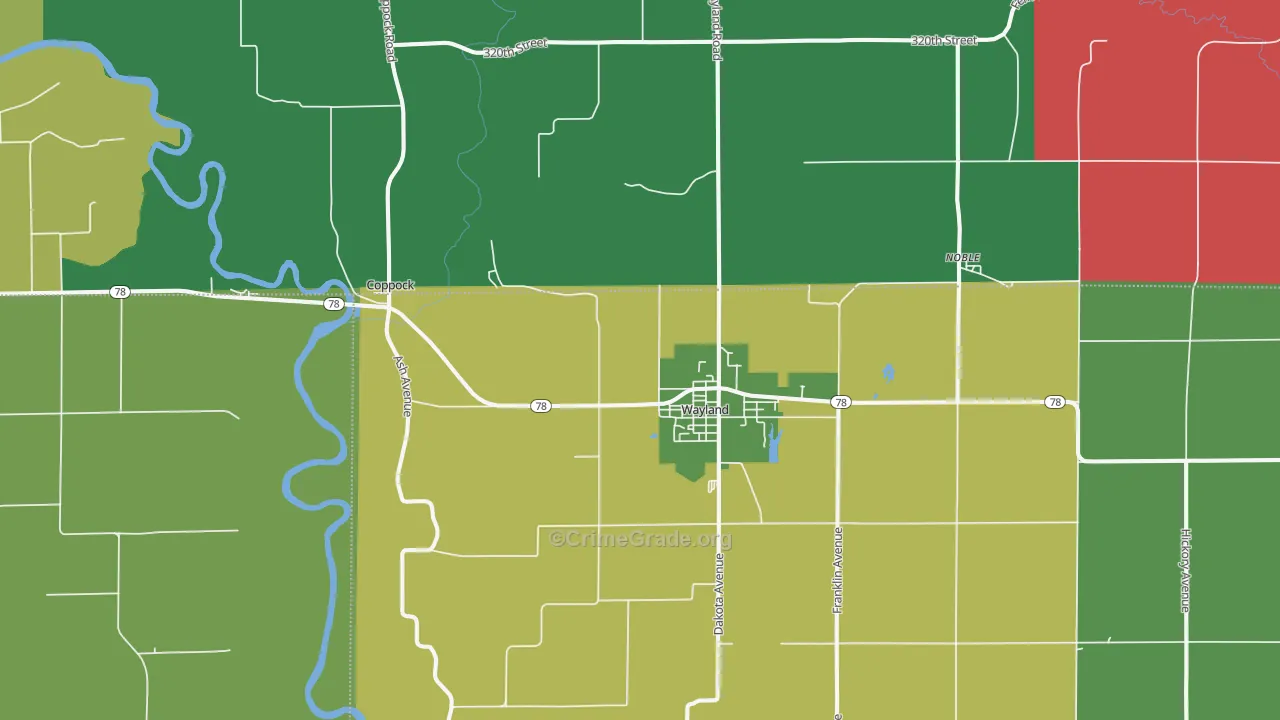 Wayland, IA Map of Vehicle Theft Rates