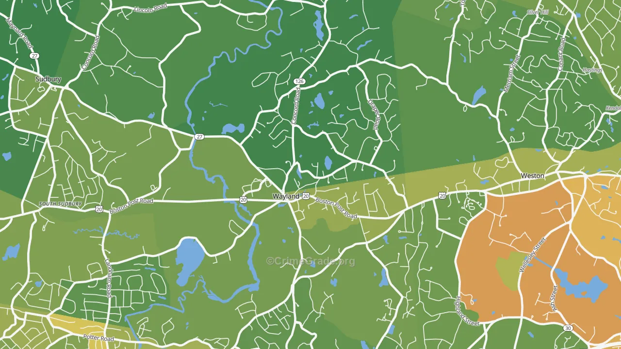 Wayland, MA Map of Vehicle Theft Rates