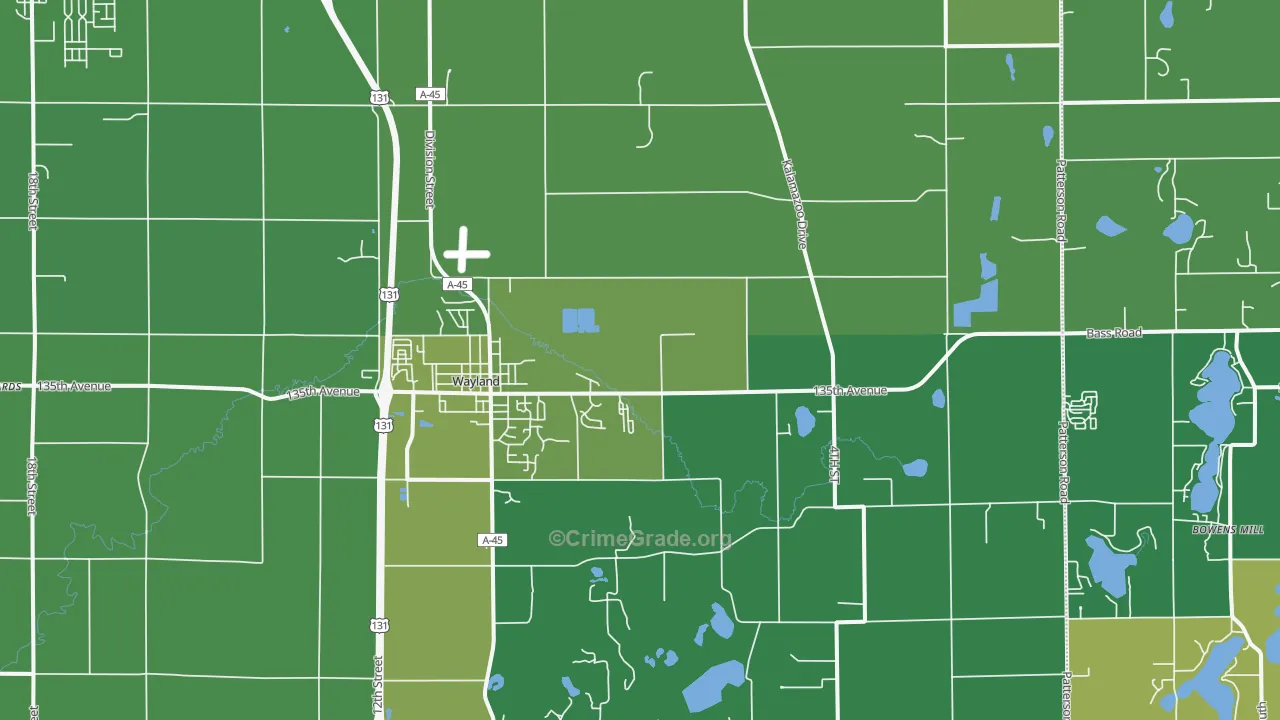 Wayland, MI Map of Vehicle Theft Rates
