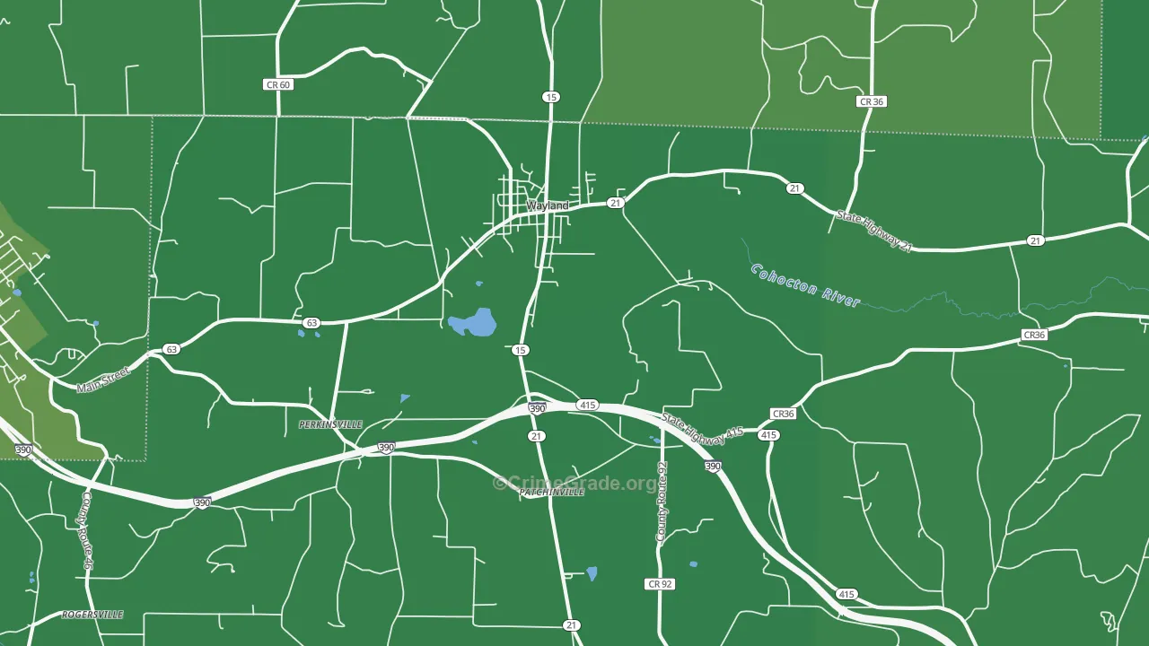 Wayland, NY Map of Vehicle Theft Rates