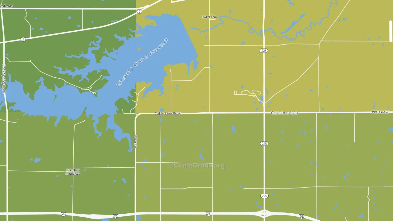 Wayland, OH Map of Vehicle Theft Rates