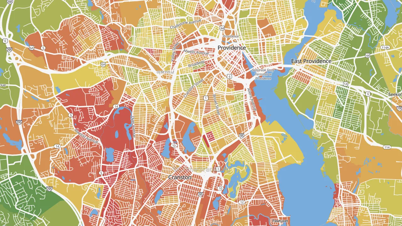 Wayland, Providence, RI Map of Vehicle Theft Rates