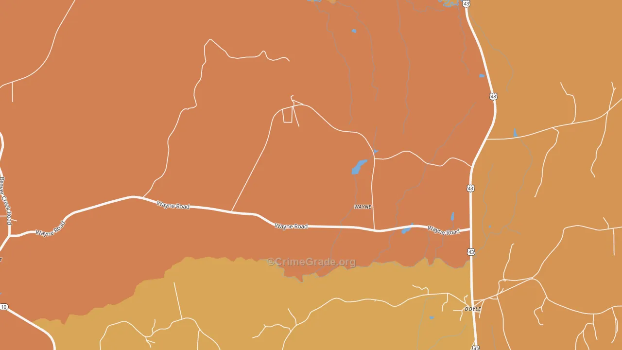 Wayne, AL Map of Vehicle Theft Rates