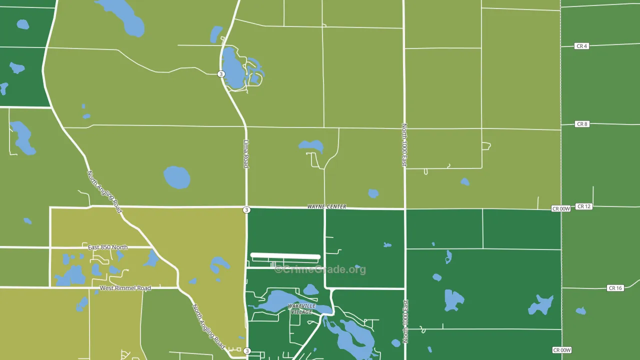 Wayne Center, IN Map of Vehicle Theft Rates