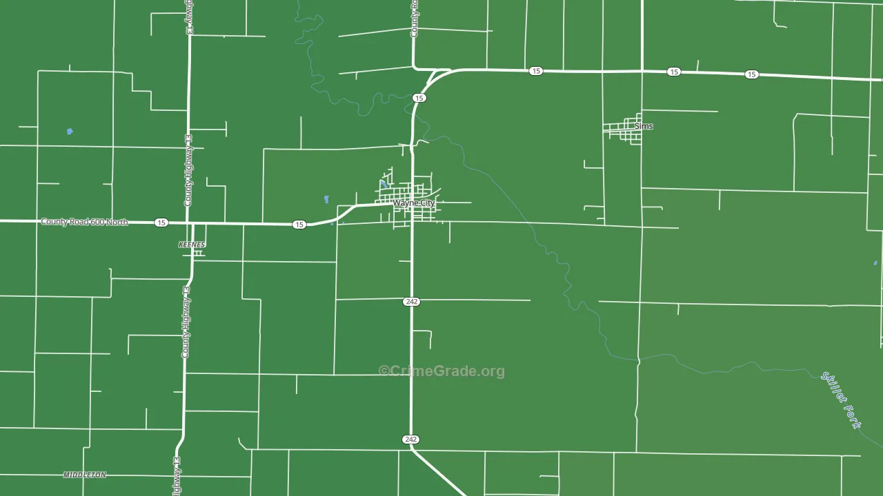 Wayne City, IL Map of Vehicle Theft Rates
