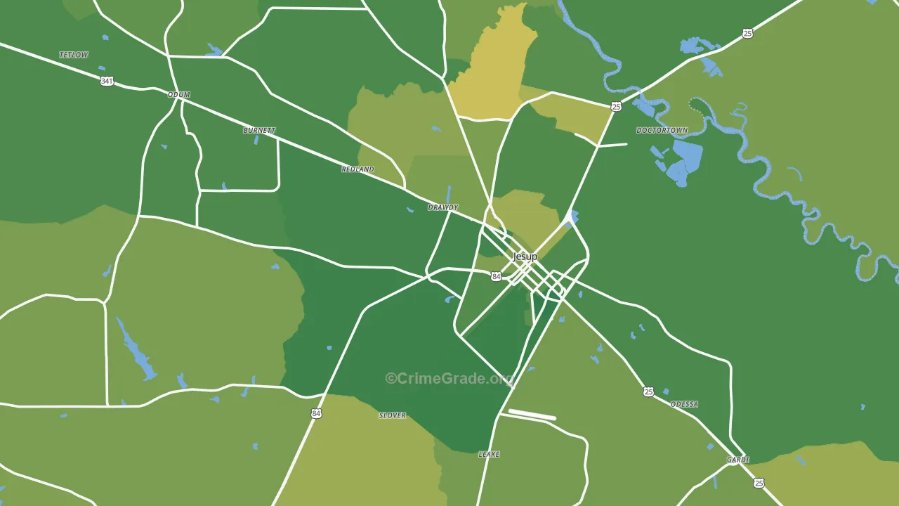 Wayne County, GA Map of Vehicle Theft Rates
