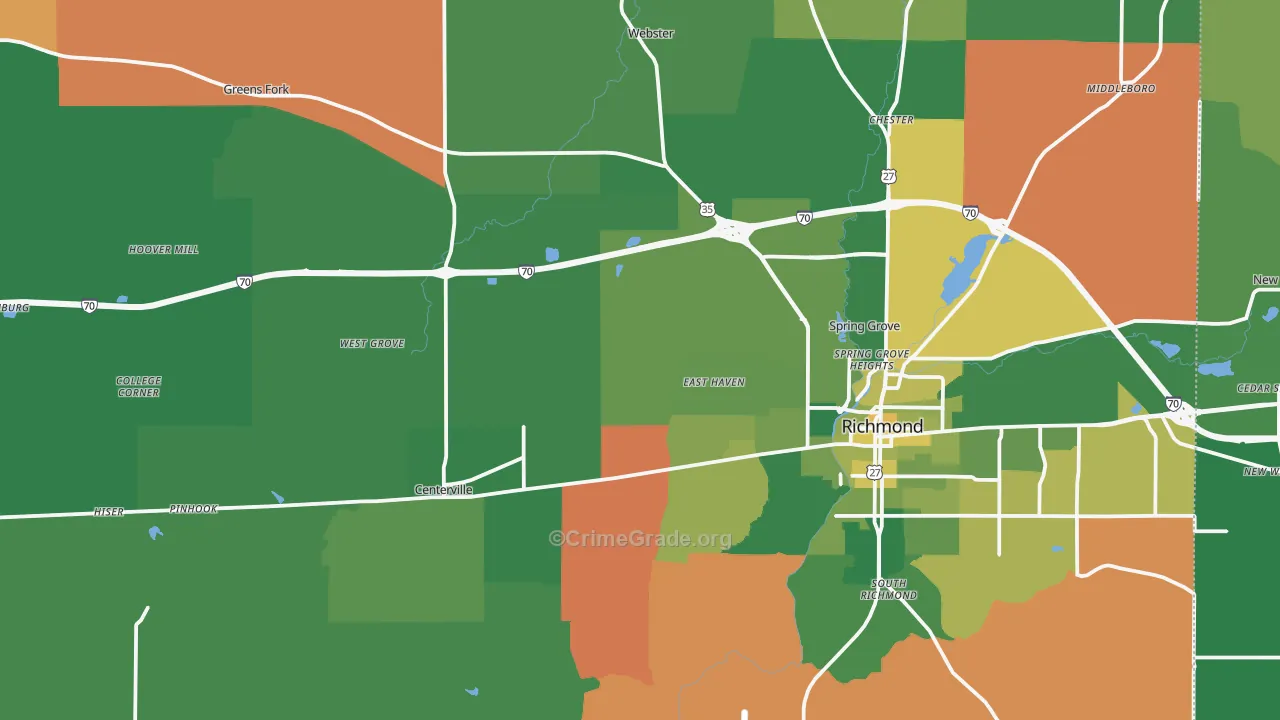 Wayne County, IN Map of Vehicle Theft Rates