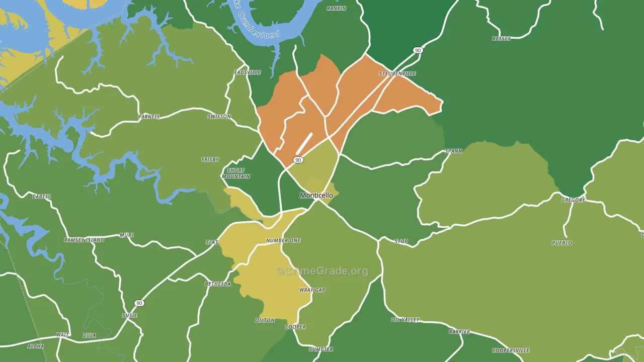 Wayne County, KY Map of Vehicle Theft Rates
