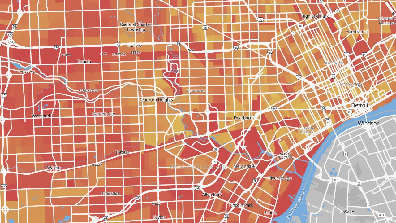 Wayne County, MI Map of Vehicle Theft Rates