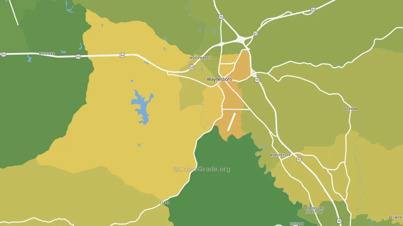 Wayne County, MS Map of Vehicle Theft Rates