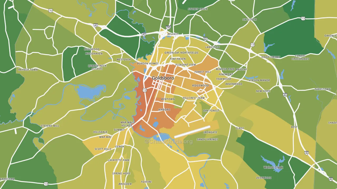 Wayne County, NC Map of Vehicle Theft Rates