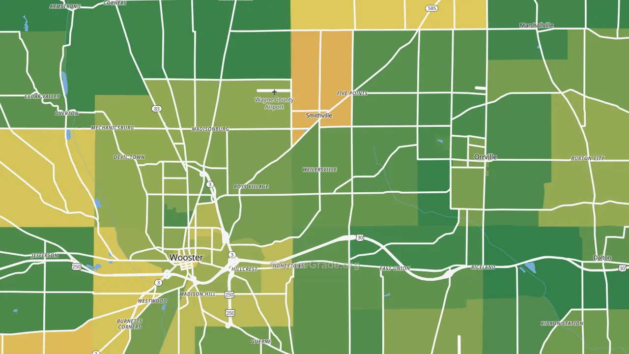 Wayne County, OH Map of Vehicle Theft Rates