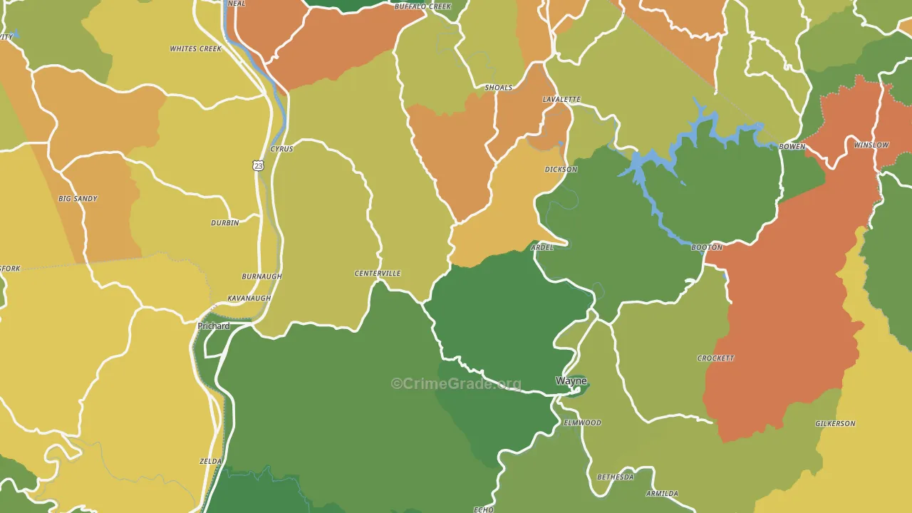 Wayne County, WV Map of Vehicle Theft Rates