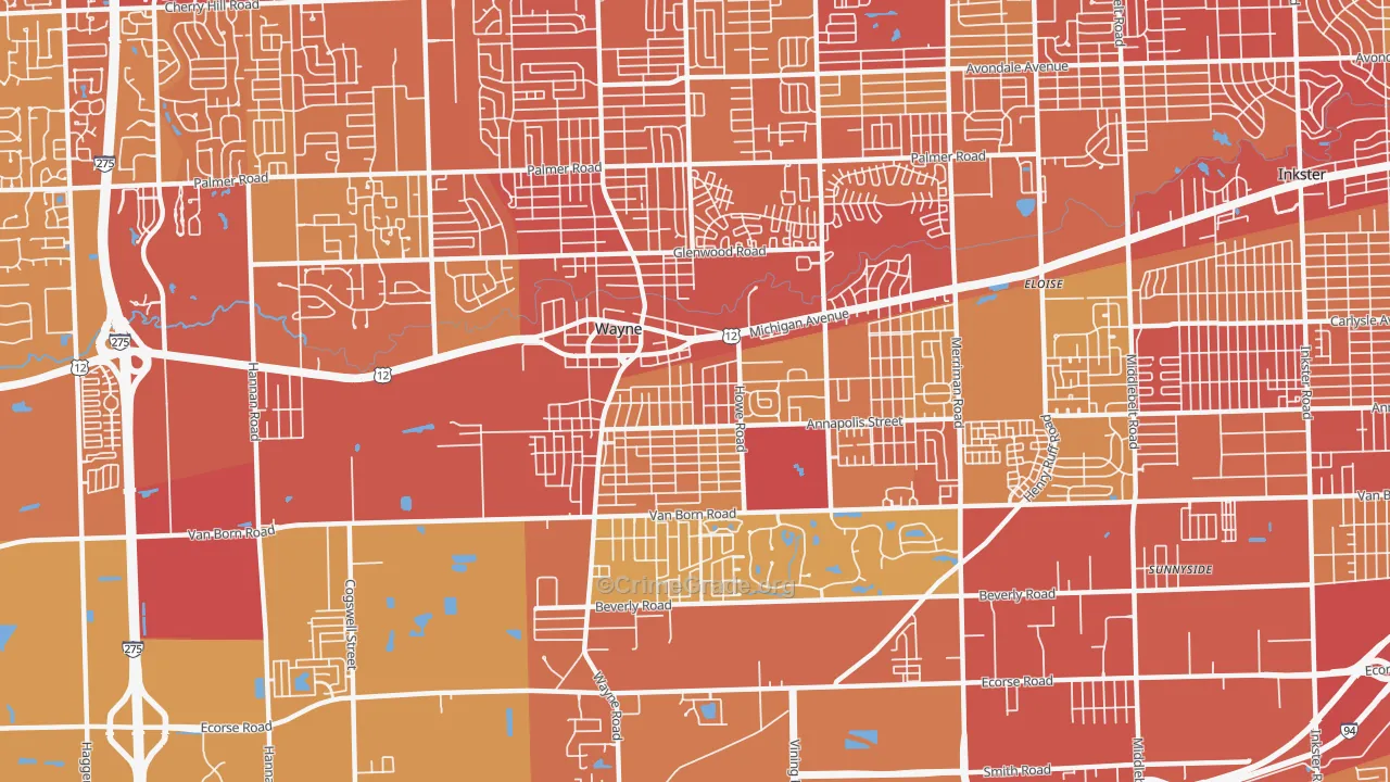 Wayne, MI Map of Vehicle Theft Rates