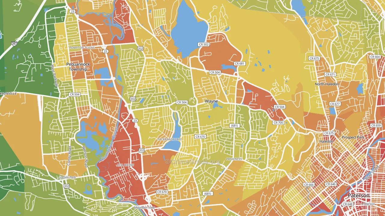 Wayne, NJ Map of Vehicle Theft Rates