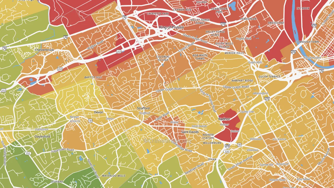 Wayne, PA Map of Vehicle Theft Rates