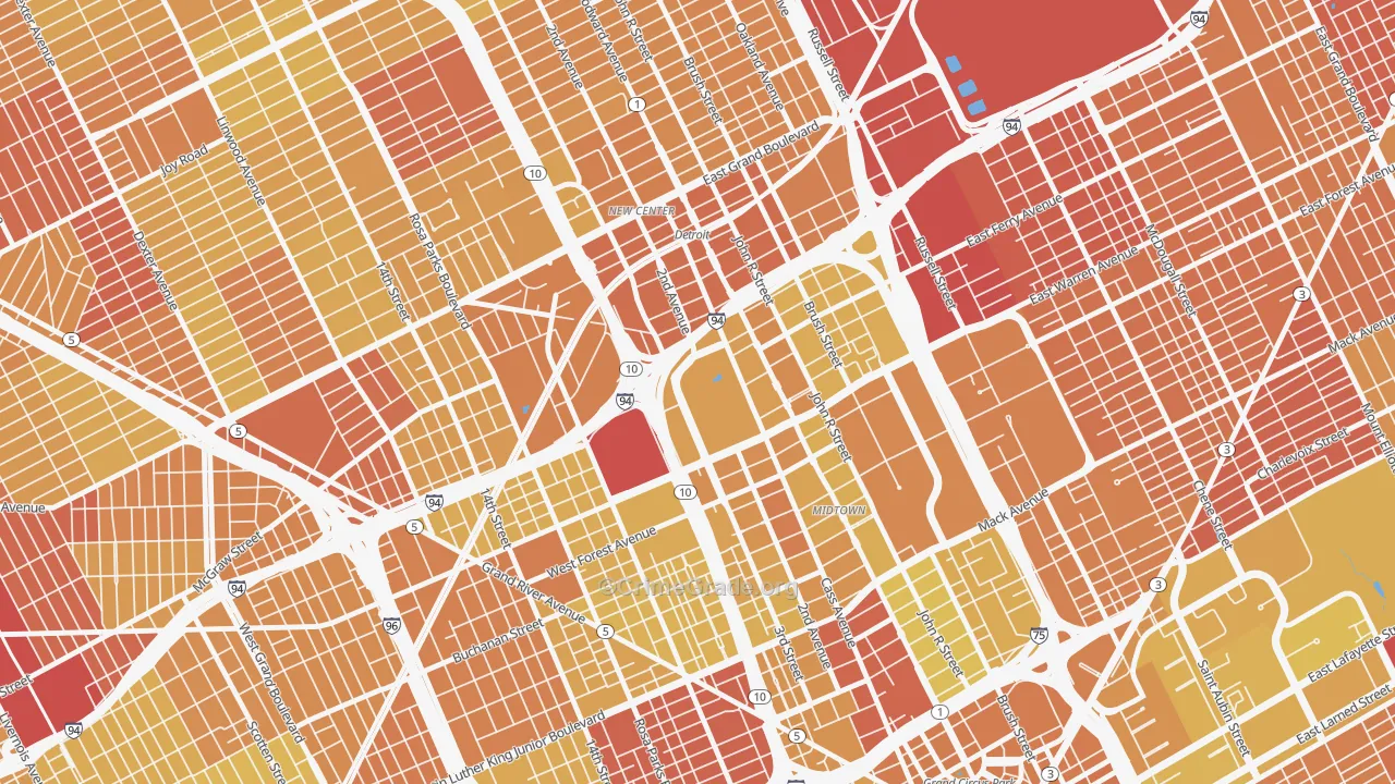 Wayne State, Detroit, MI Map of Vehicle Theft Rates
