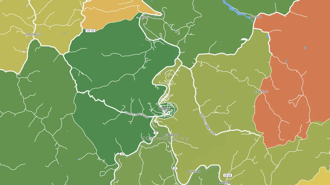 Wayne, WV Map of Vehicle Theft Rates