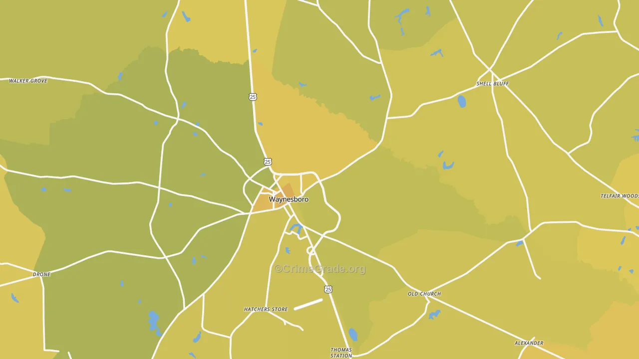 Waynesboro, GA Map of Vehicle Theft Rates