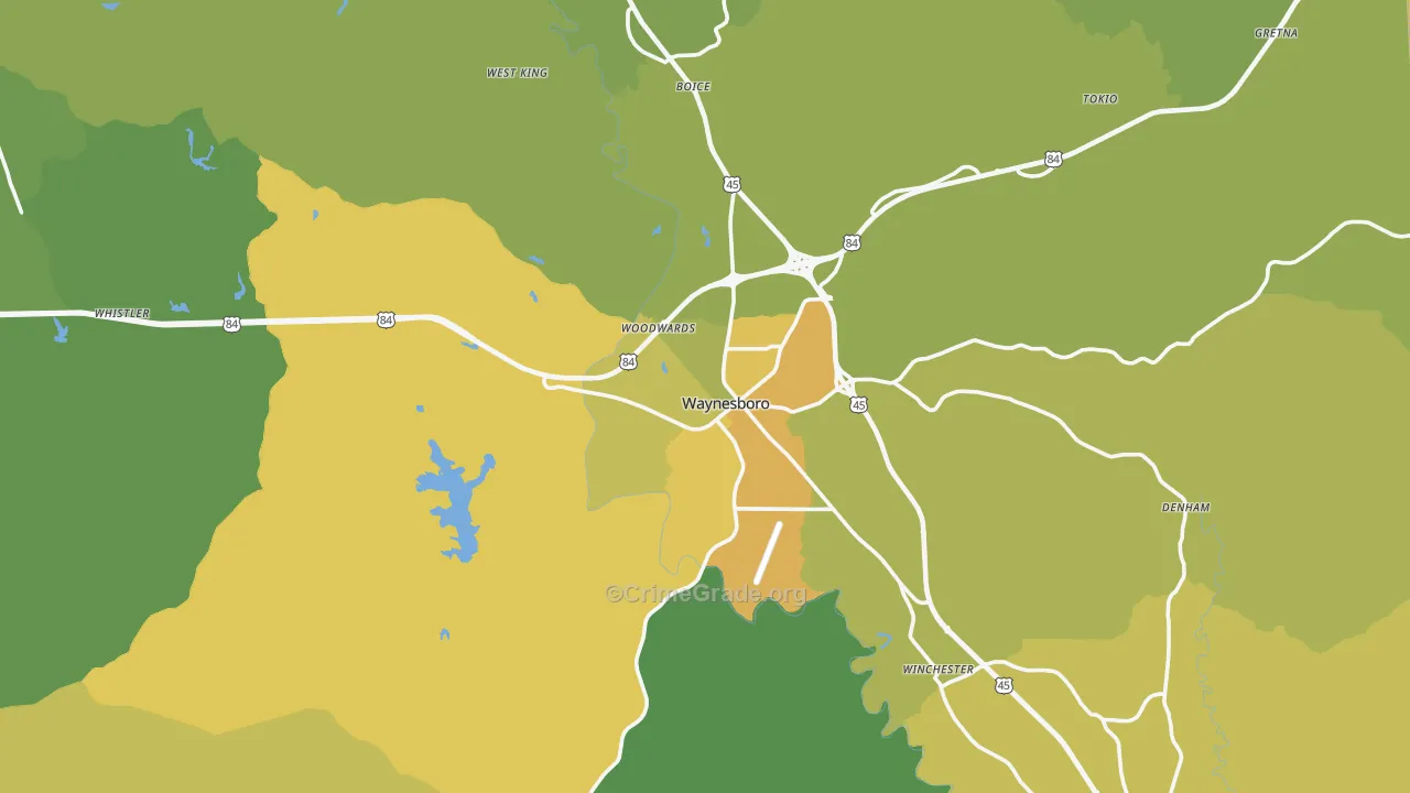 Waynesboro, MS Map of Vehicle Theft Rates