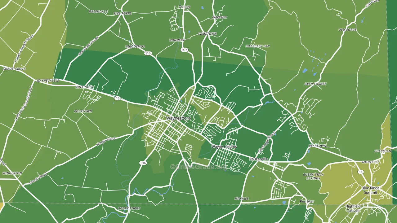 Waynesboro, PA Map of Vehicle Theft Rates