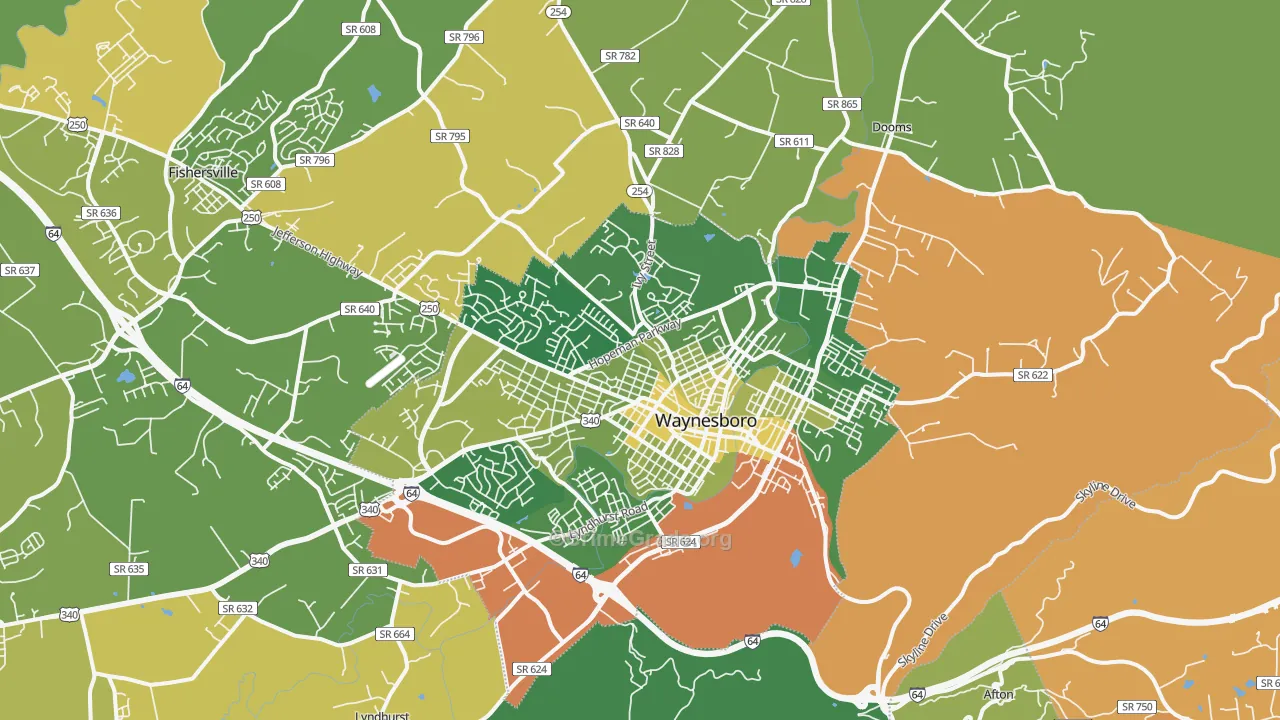 Waynesboro, VA Map of Vehicle Theft Rates