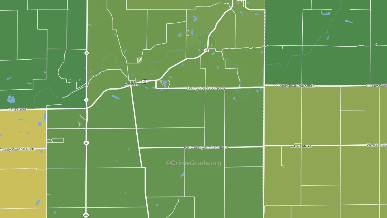Waynesburg, IN Map of Vehicle Theft Rates