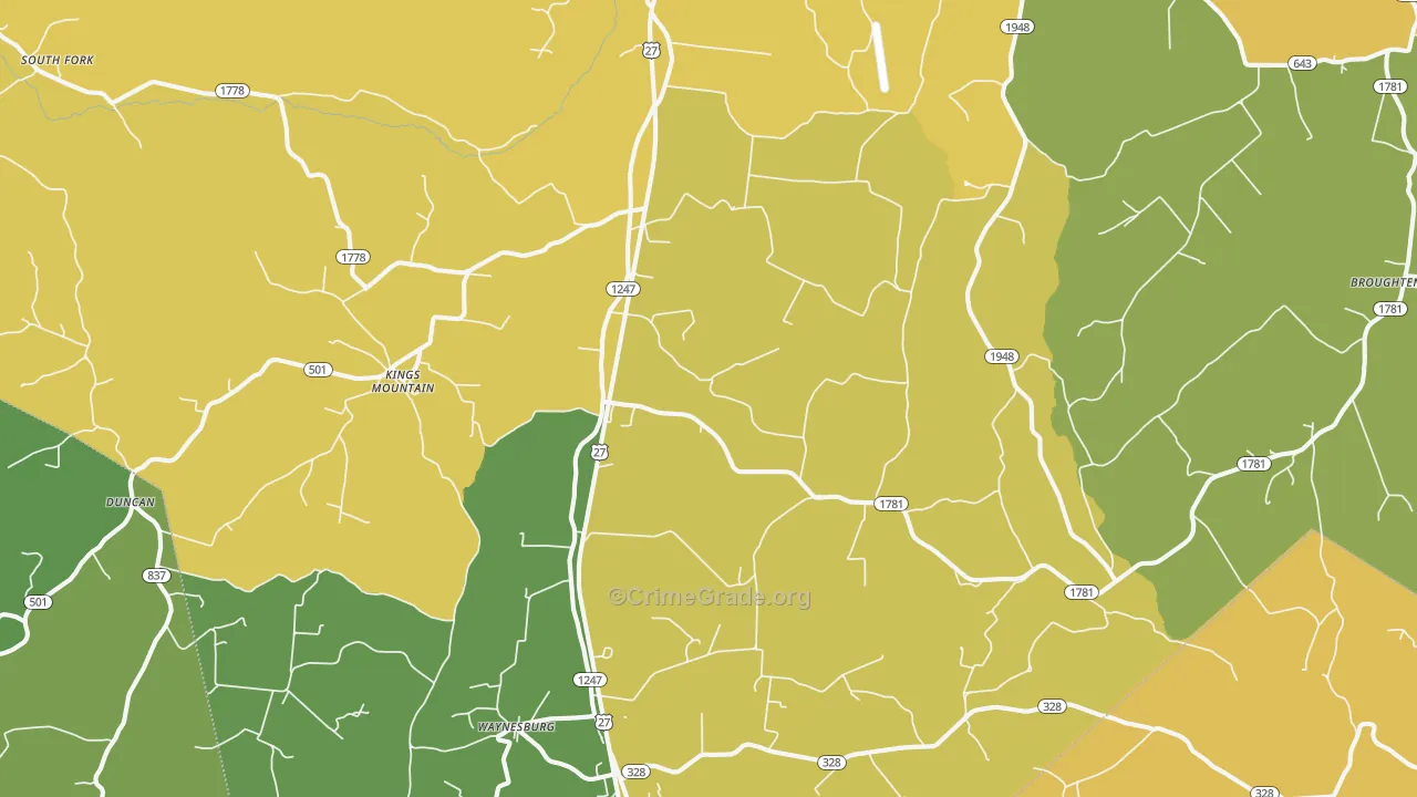 Waynesburg, KY Map of Vehicle Theft Rates