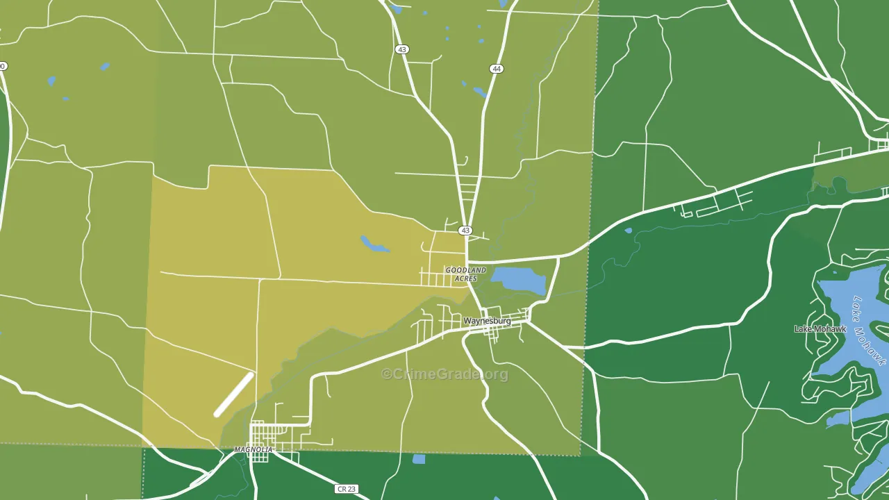 Waynesburg, OH Map of Vehicle Theft Rates