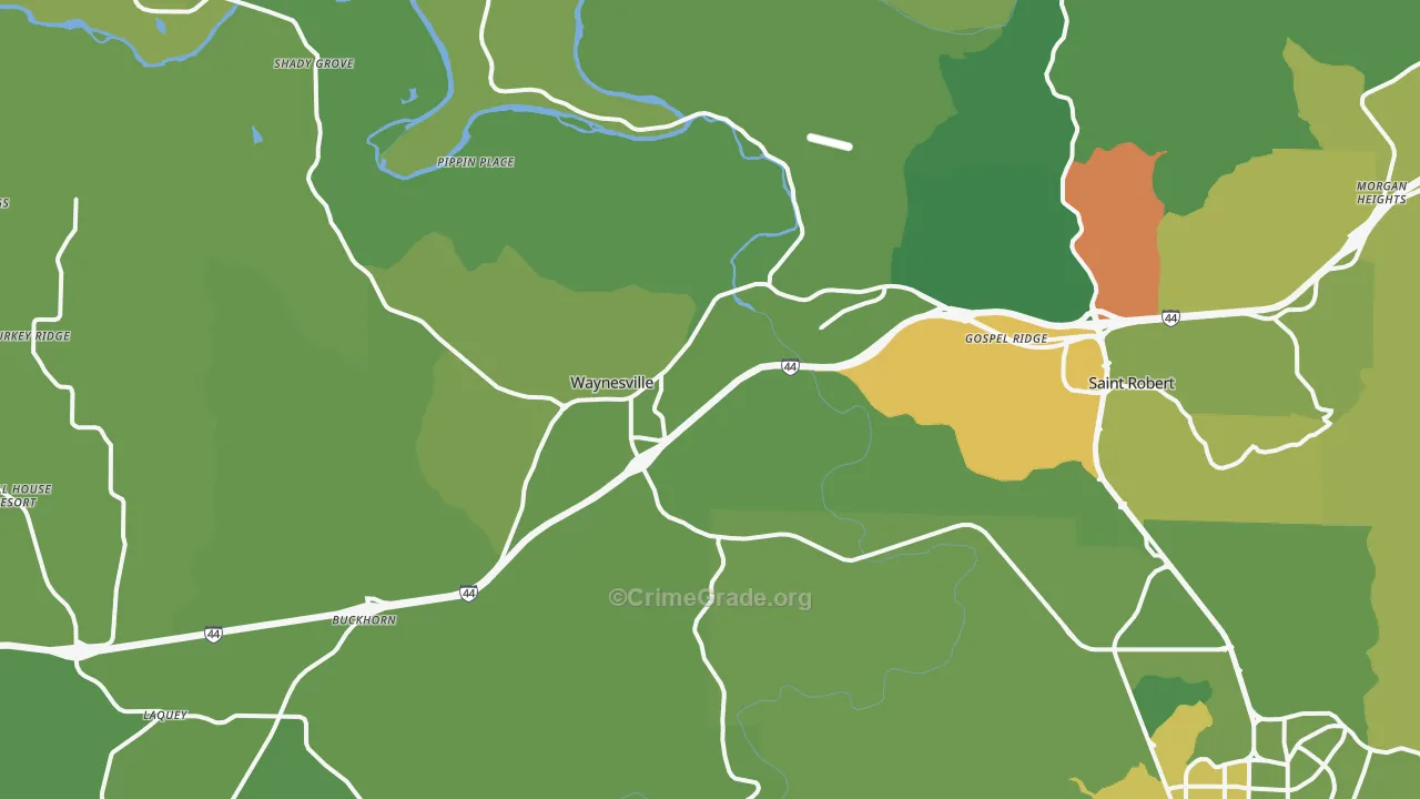 Waynesville, MO Map of Vehicle Theft Rates