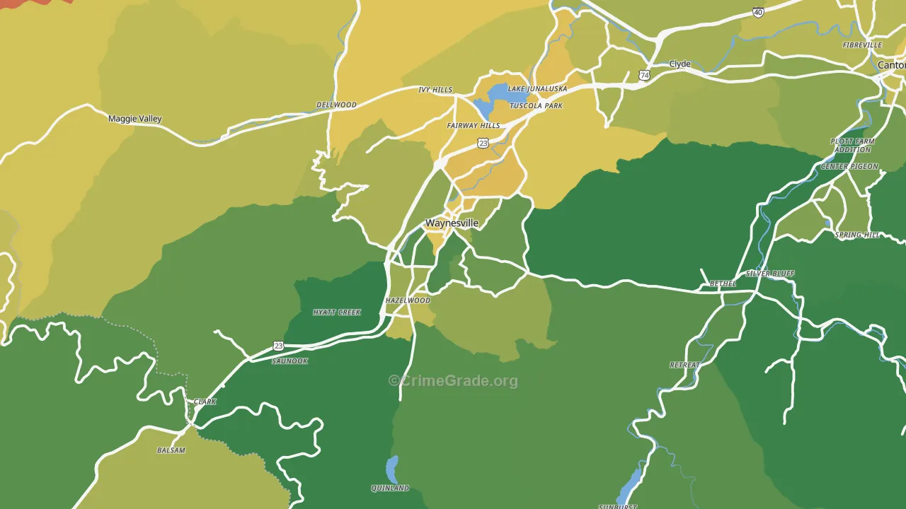 Waynesville, NC Map of Vehicle Theft Rates